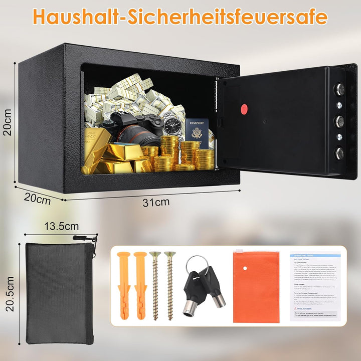 Elektronischer Tresor 31x20x20cm,Möbeltresor mit Kombinationsschloss und Schlüssel,Digitaler Heimtre