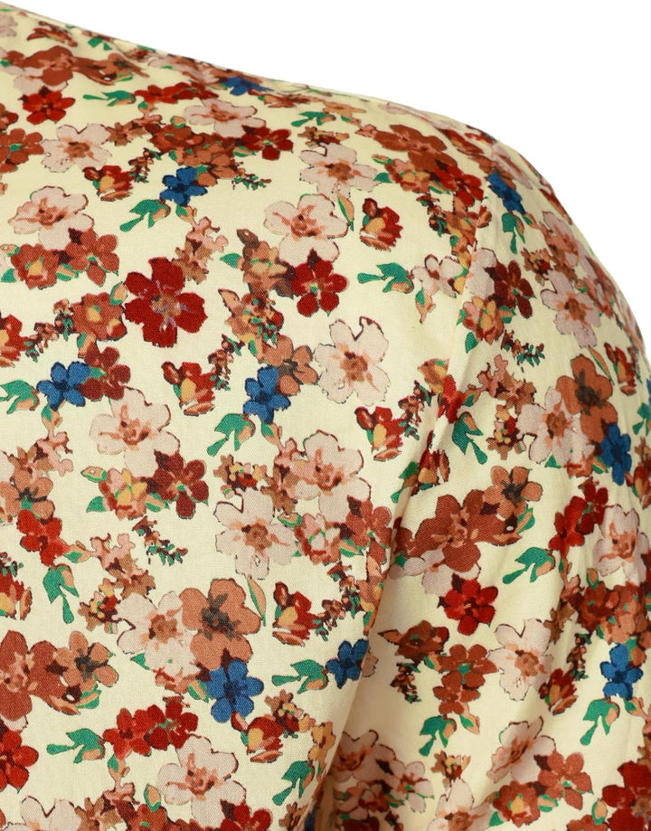 JOGAL Herren Regular Fit Floral Business Hemd Langarm Button Down Print Freizeithemd S Beige Floral,
