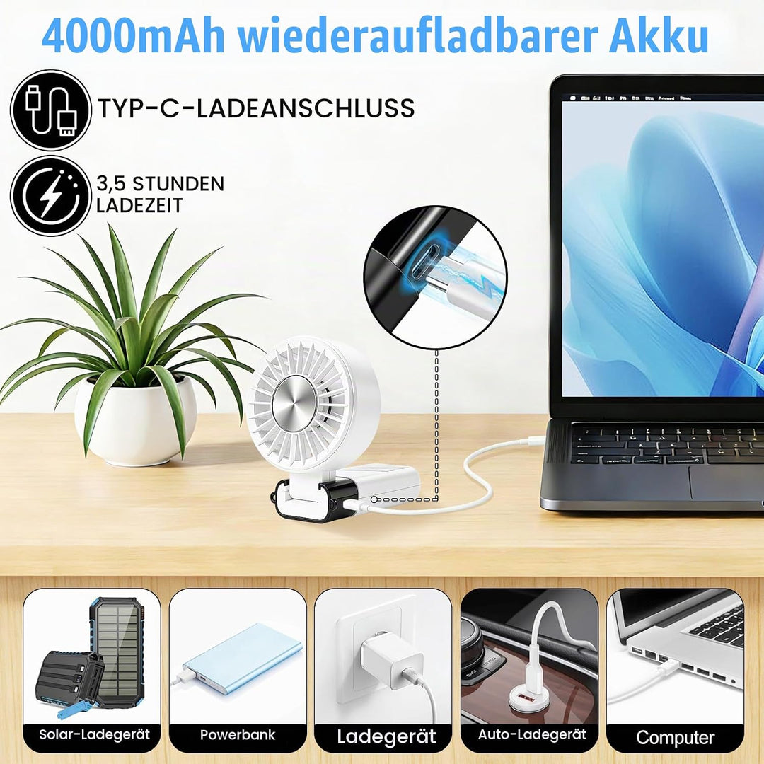 Feebee Handventilator,USB Ventilator Leise Klein Mini Ventilator Tragbarer Tischventilatoren Akku mi