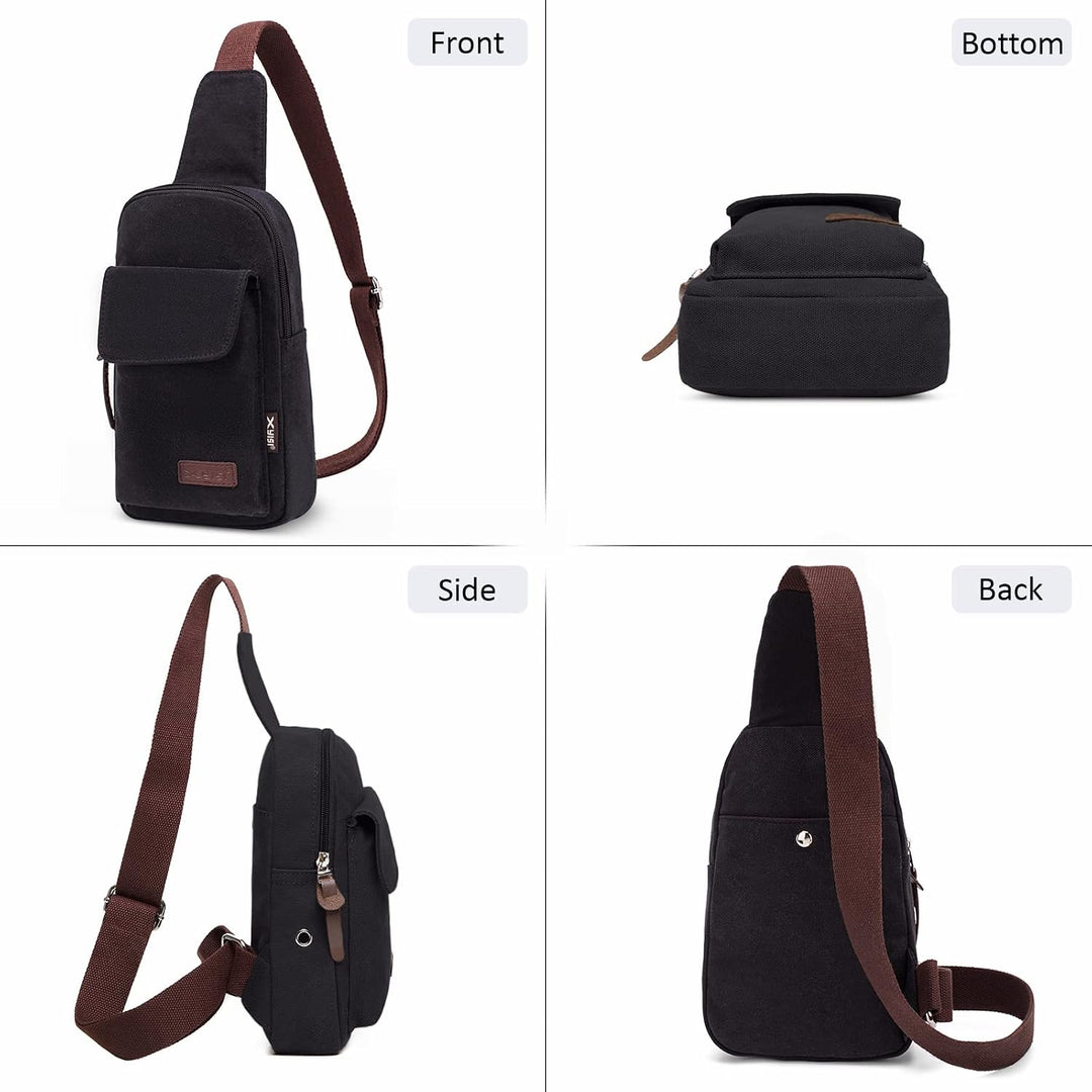VARLIVOO Retro Sling Bag Damen Herren Canvas Brusttasche Umhängetasche Leichte Schultertasche Klein