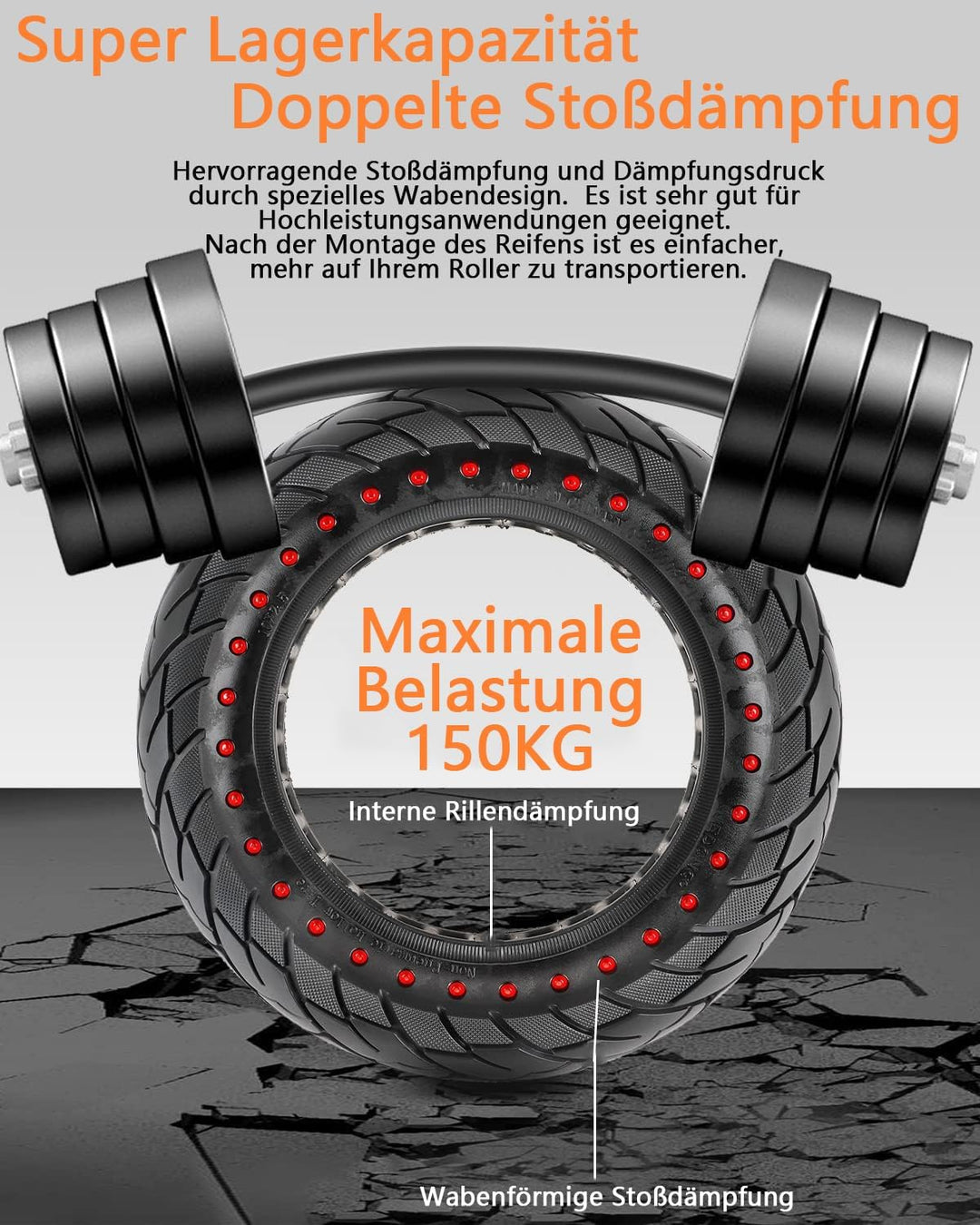 VOLOHAS 60/70-6,5 Vollgummireifen 10 * 2,5 Solide Reifen für Segway Ninebot Max G30 / G30E / G30LP E