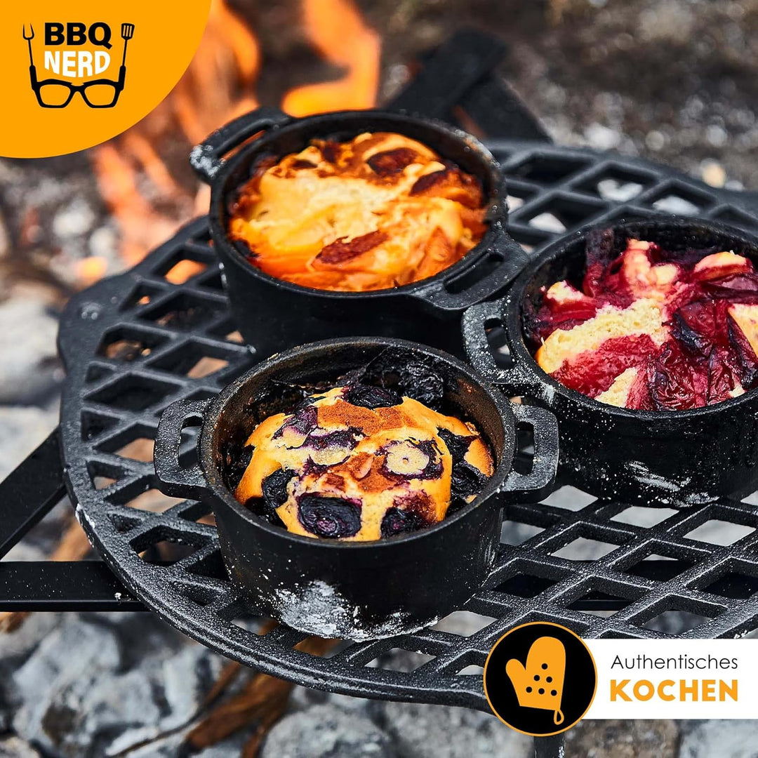 BBQ-Nerd© 6er Set Mini Dutch Oven | Kleiner Gusseisentopf mit Deckel 11x5cm für Grill, Feuerstelle,