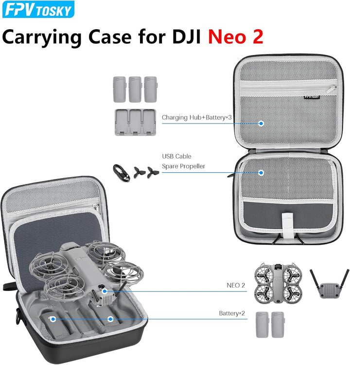 FPVtosky Tasche für Neo 2, Portable PU Tragetasche für DJI Neo 2 Drohnen Zubehör [Nur Tasche]