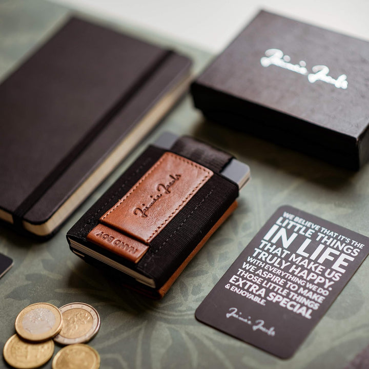 Jaimie Jacobs Minimalist Wallet Nano Boy Pocket Mini Geldbörse aus Textil mit Zugband schmaler Karte
