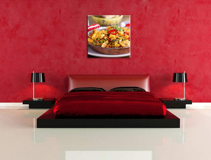 Traumhafte Fleischpfanne, Format: 70x70 auf Leinwand, XXL riesige Bilder fertig gerahmt mit Keilrahm