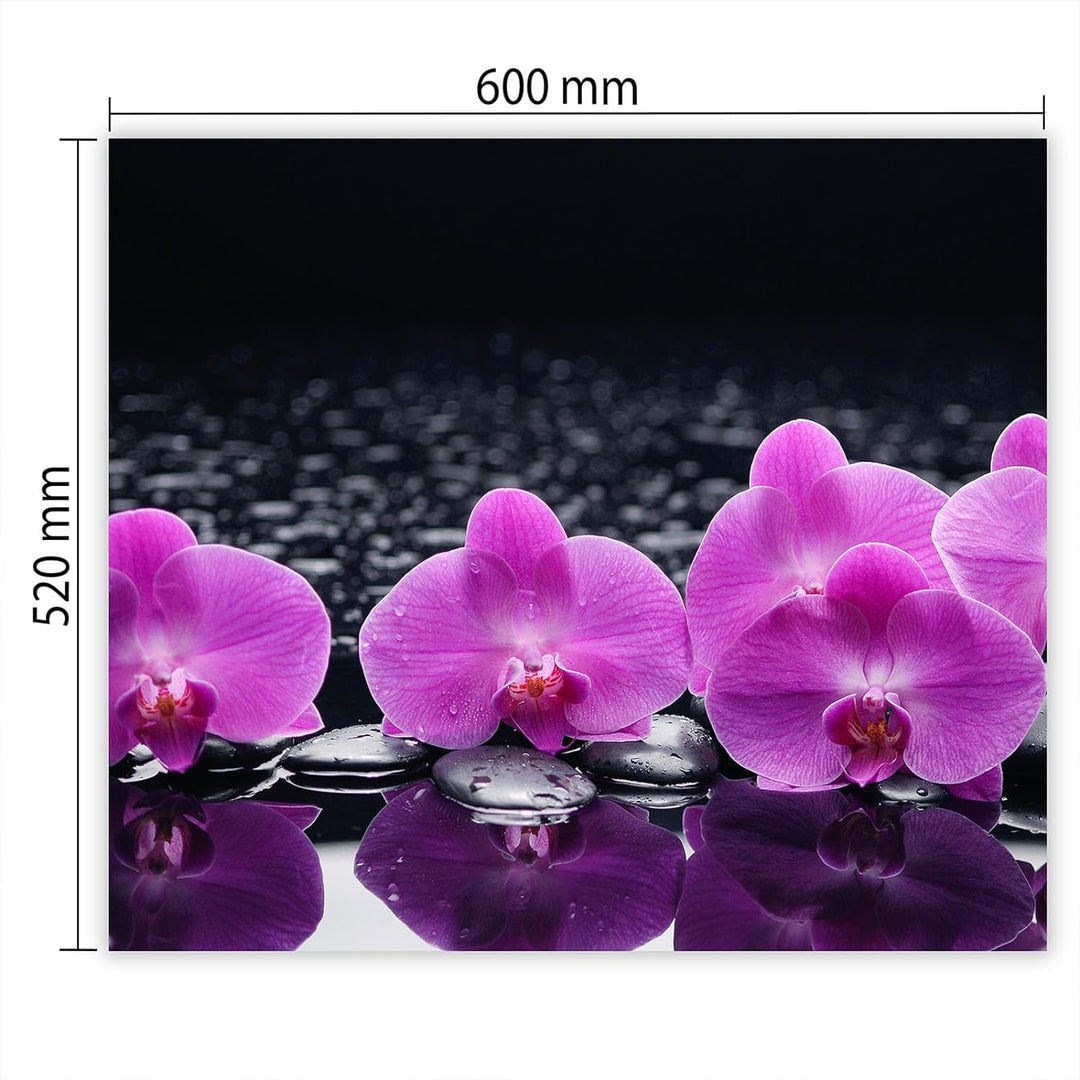 SmartDecoration Herdabdeckplatte Ceranfeldabdeckung aus Glas 60x52 cm Einteilig Motiv "Blumen" Viole