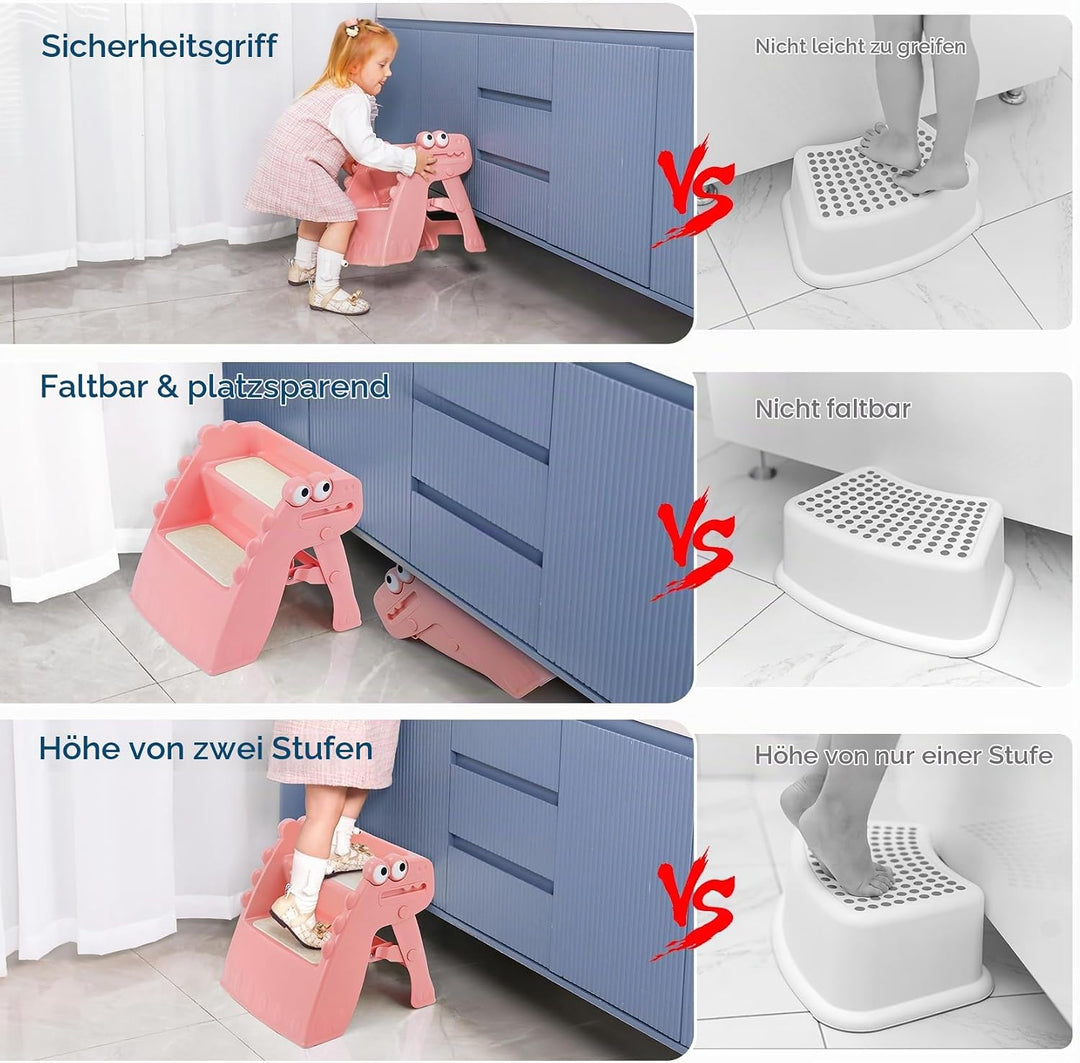 Tritthocker Kinder, Hocker Kinder Klappbar Tritthocker 2 Stufen, Rutschfester Hocker Kinder Bad Anti