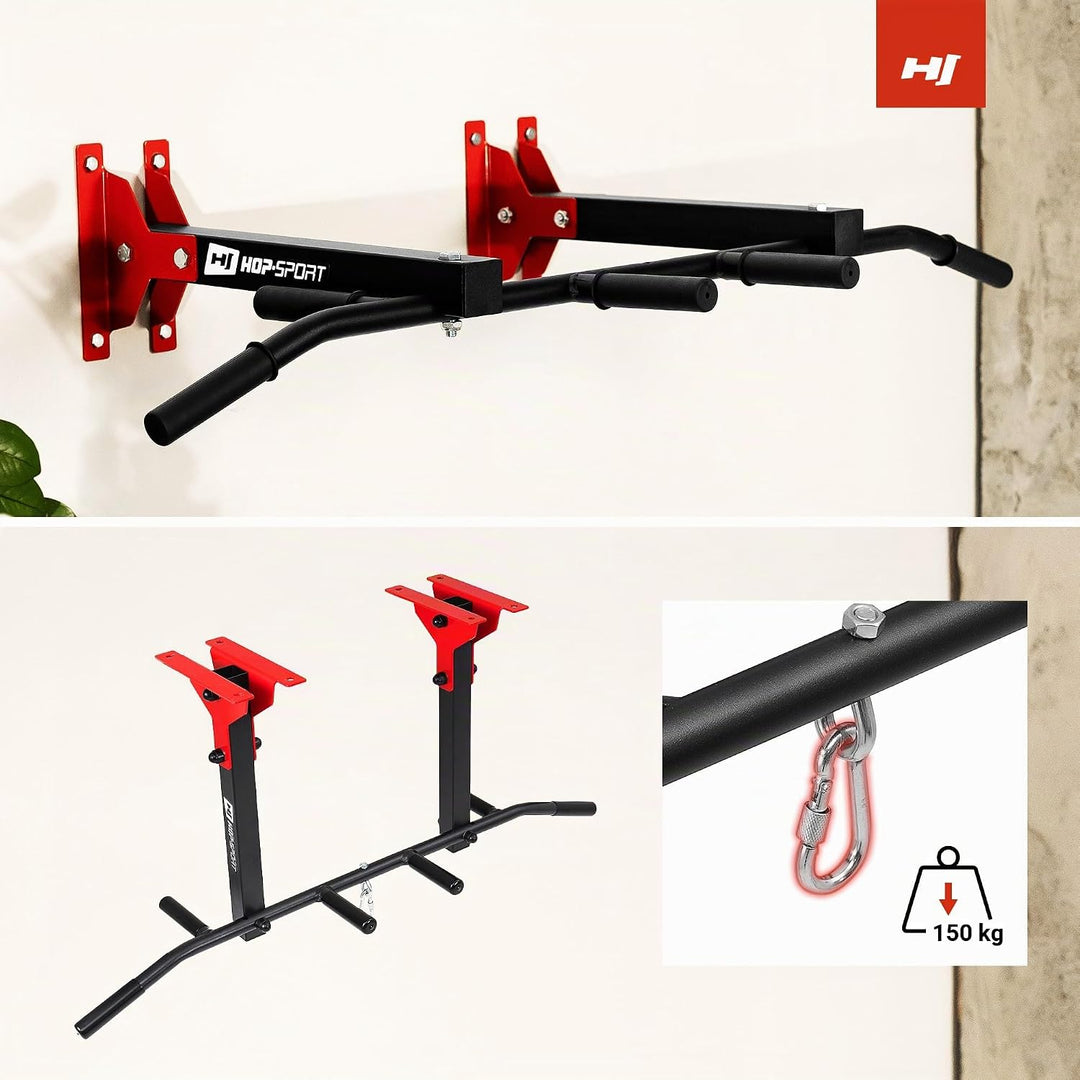 Hop-Sport Multigriff Klimmzugstange für Wand HS-2002K - Profi Fitness Pull Up Bar für zuhause mit vi