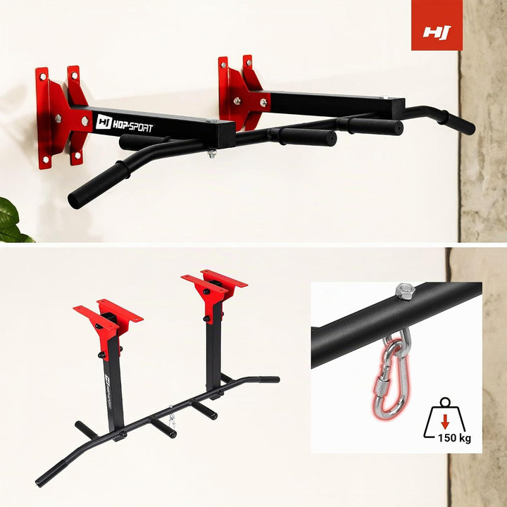 Hop-Sport Multigriff Klimmzugstange für Wand HS-2002K - Profi Fitness Pull Up Bar für zuhause mit vi