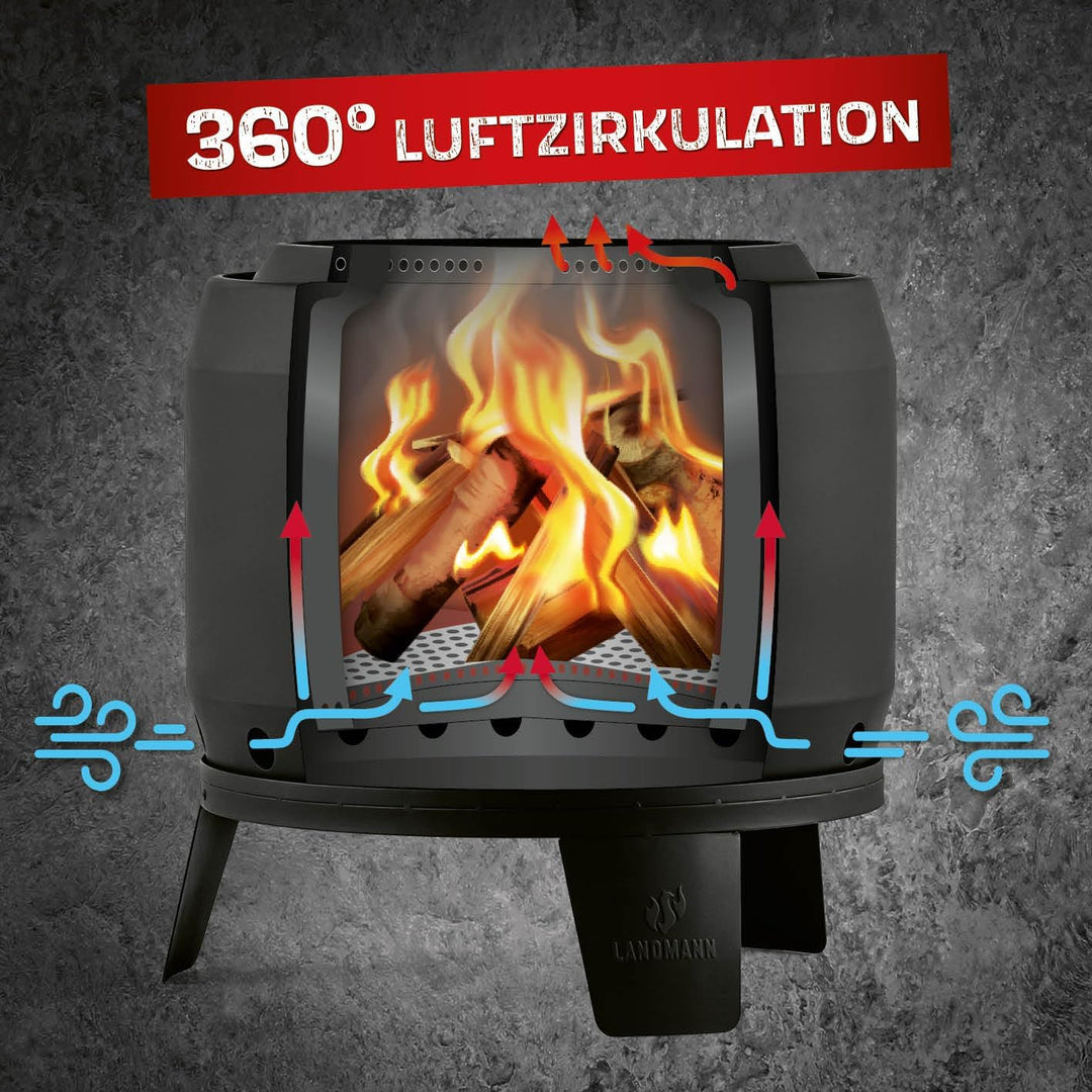 LANDMANN rauchfreier Feuerkorb, klein | 360° Luftzirkulation | Besonderes Flammenspiel | Pulverbesch