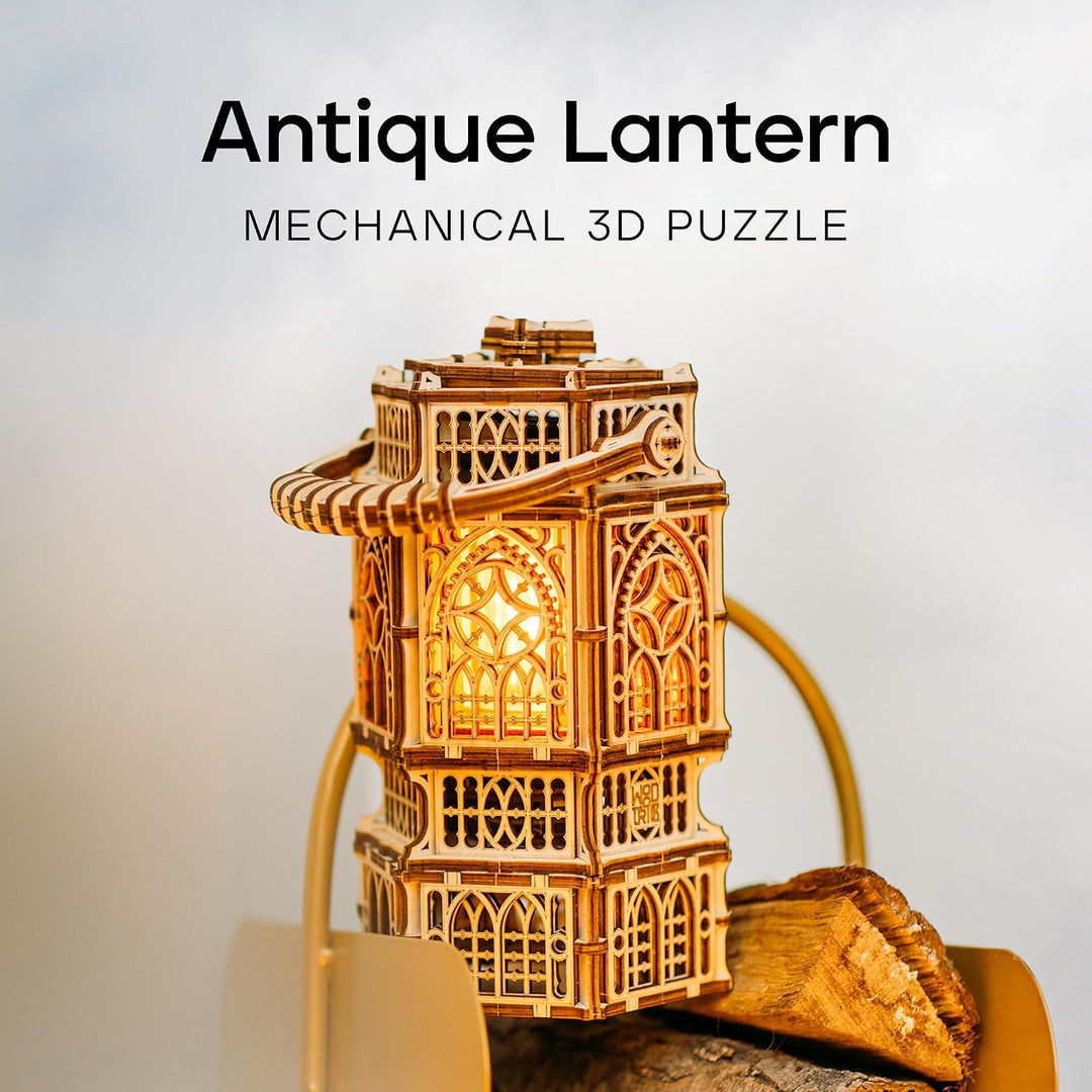 Wood Trick Antike Laterne Leuchtendes LED 3D Holzpuzzle für Erwachsene und Kinder zum Selberbauen -