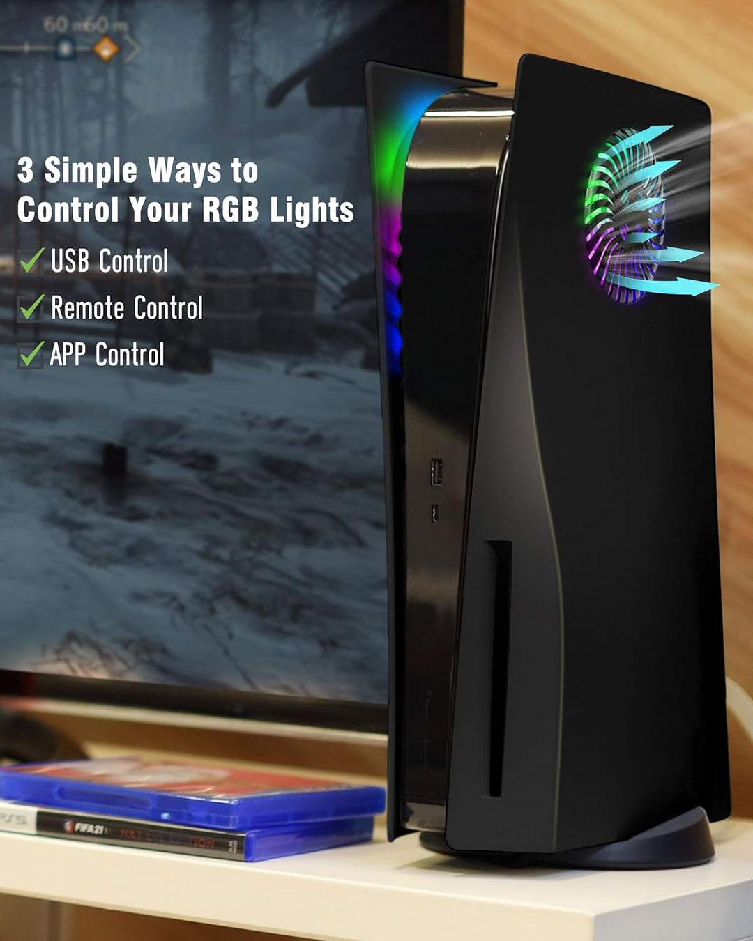 Joso Frontblende für PS5 Disc Edition, Kratzfeste, staubdichte Ersatzhülle mit RGB-Ring, Abdeckung p