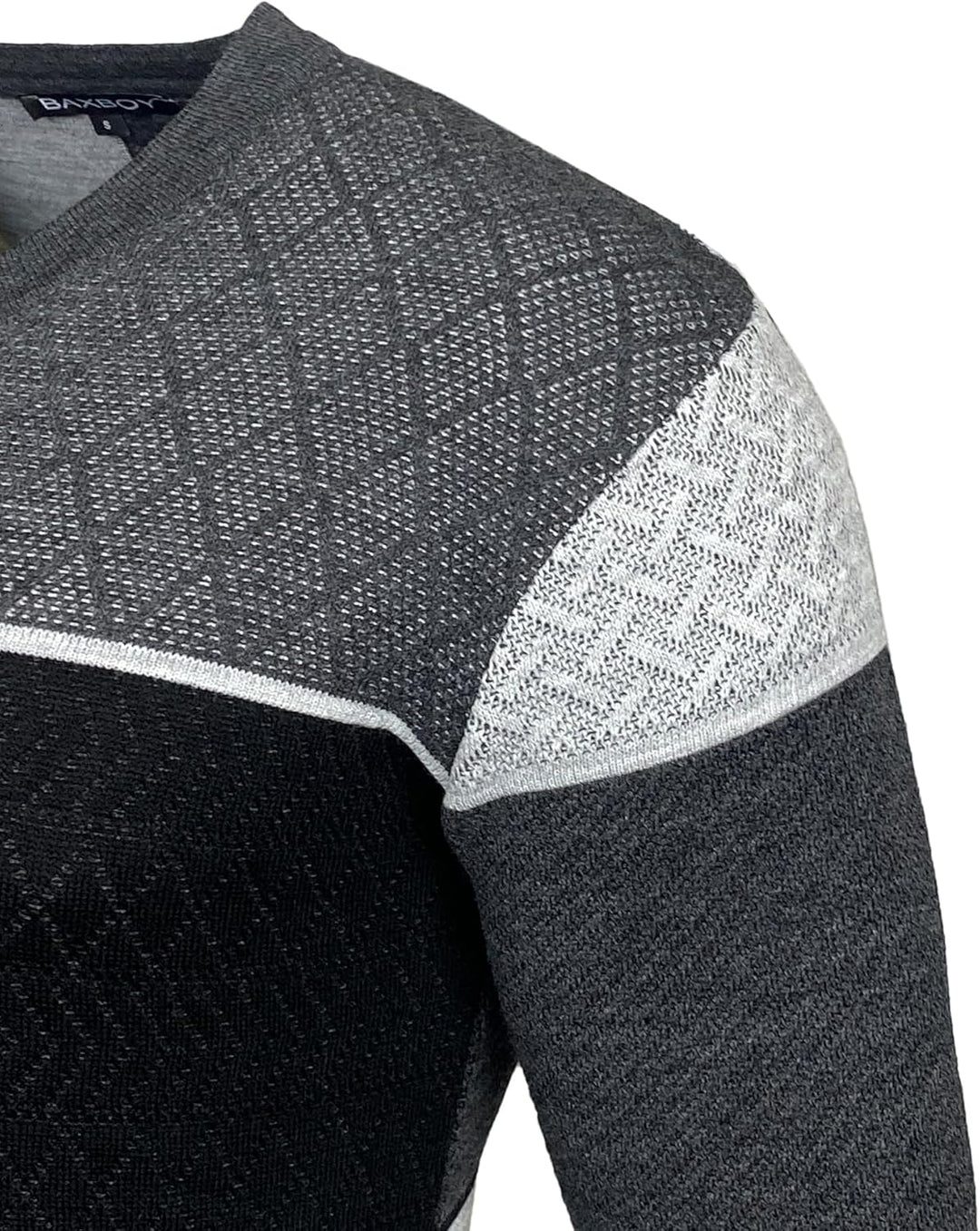 Baxboy Herren Pullover Slim Fit V-Neck Strick-Pullover Rundkragen Moderner Männer schwarzer Pulli Lo