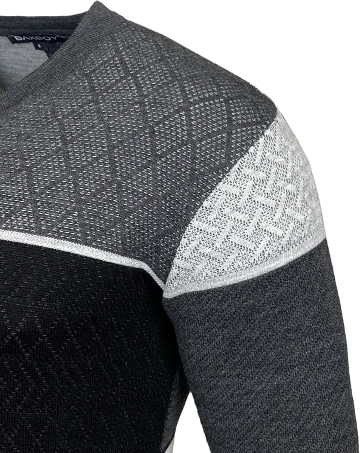 Baxboy Herren Pullover Slim Fit V-Neck Strick-Pullover Rundkragen Moderner Männer schwarzer Pulli Lo