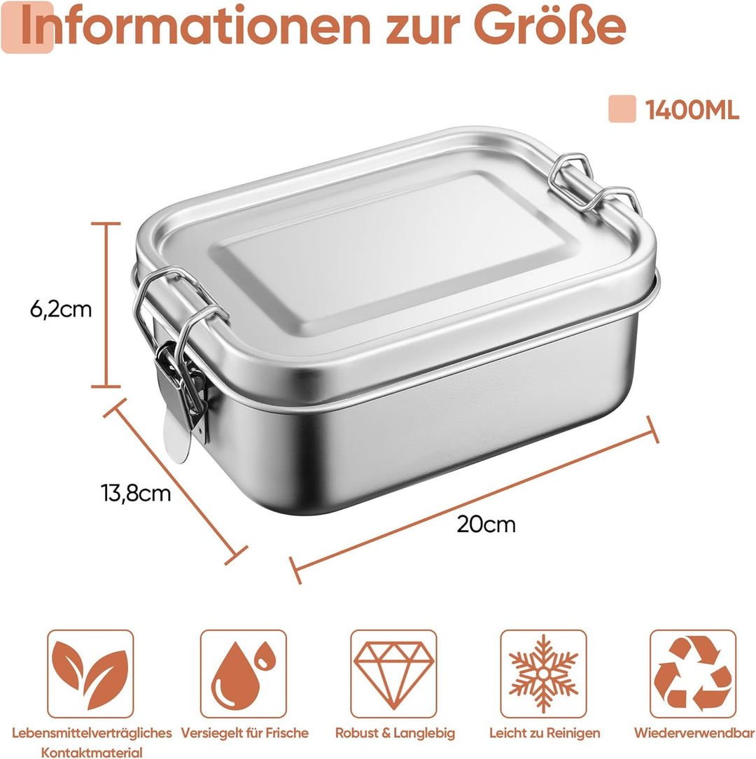 Joyfair Brotdose, Edelstahl Bento Box mit 3 Fächern, Vesperdose Lunch Box Auslaufsicher für Erwachse