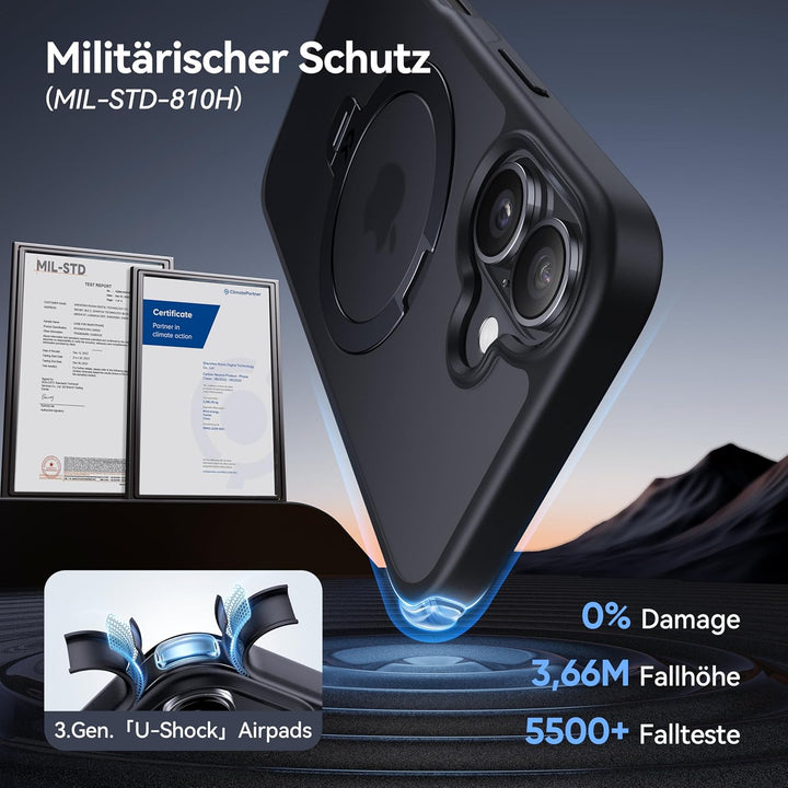 CASEKOO 360° MagicStand (Pro-Version) für iPhone 16 Hülle für MagSafe [Unsichtbarer Ständer] [Militä