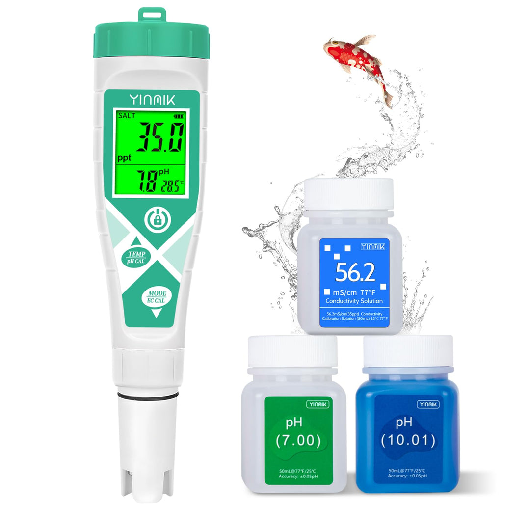 Aquarien pH Salz Messgerät, YINMIK TDS EC Messgerät für Süsswasseraquarien, Digitales Leitfähigkeits