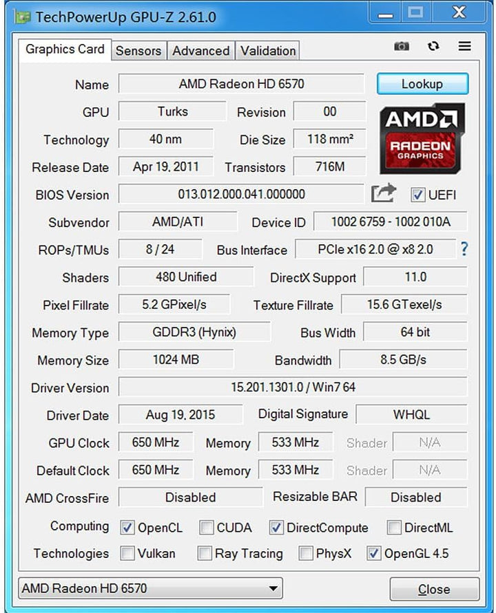 SAPLOS Radeon HD 6570 Grafikkarte, 2 HDMI, 1G GDDR3 64-bit, Video Cards PC, Low Profile Graphics Car