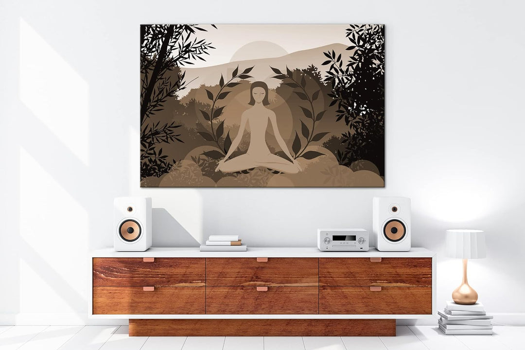 deyoli Meditation im Grünen Effekt: Sepia Format: 80x60 als Leinwandbild, Motiv fertig gerahmt auf E