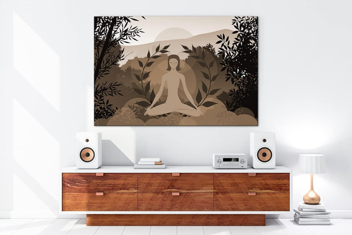 deyoli Meditation im Grünen Effekt: Sepia Format: 80x60 als Leinwandbild, Motiv fertig gerahmt auf E