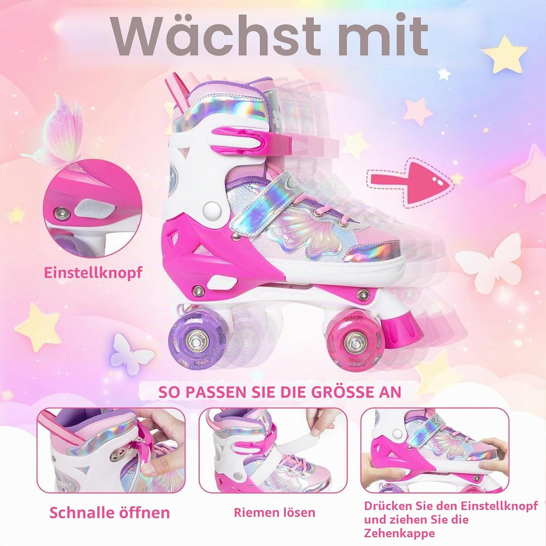 Nattork Kinder Rollschuhe für Mädchen und Jungen, 4 Grössen Verstellbar, Vierrad-Rollschuhe mit Schm
