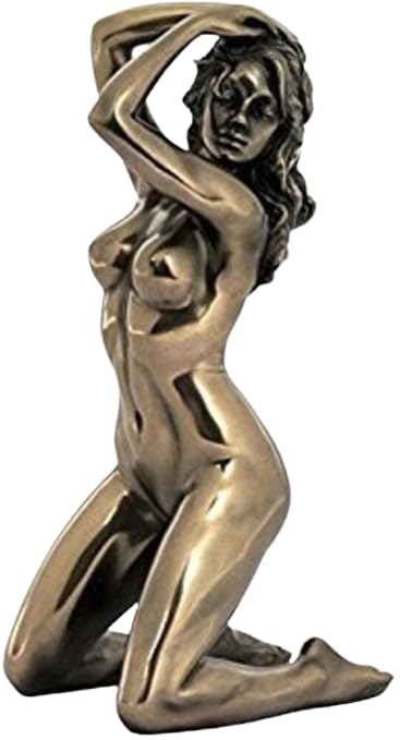 18 cm nackte weibliche Statue mit Händen auf Haar, bronzefarben