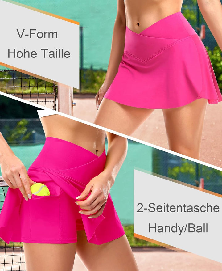 Damen Plissierter Tennisrock mit Unterhose Tennis Faltenrock Kurz Hosenrock Golf Sport Running Rock