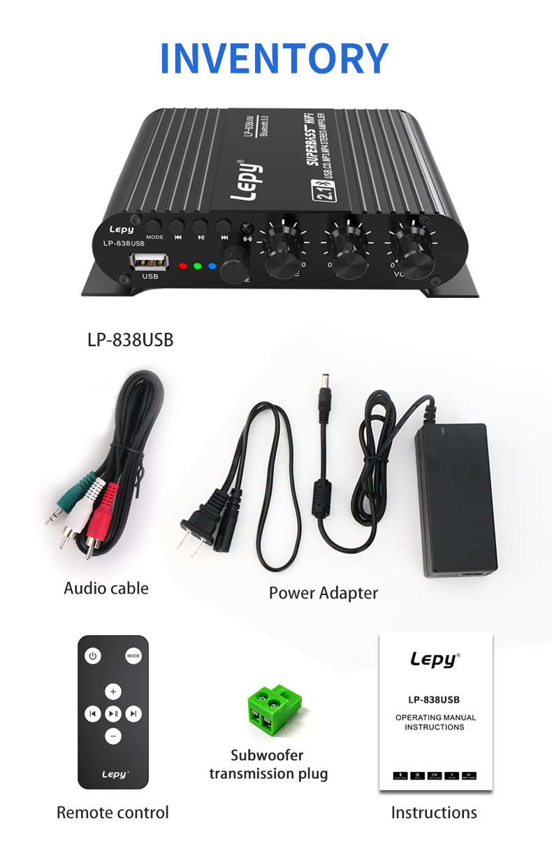 LP-838USB Bluetooth 5.0 Verstärker 2.1 3-Kanal-Support Super Bass Musikwiedergabe USB-Fernbedienung
