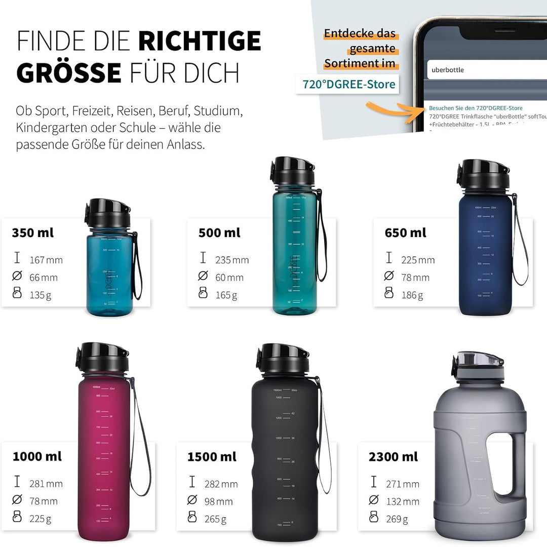 720°DGREE Fitness Trinkflasche mit Griff “uberBottle Jug“ - 2300ml - BPA-Frei, Auslaufsicher - Gross