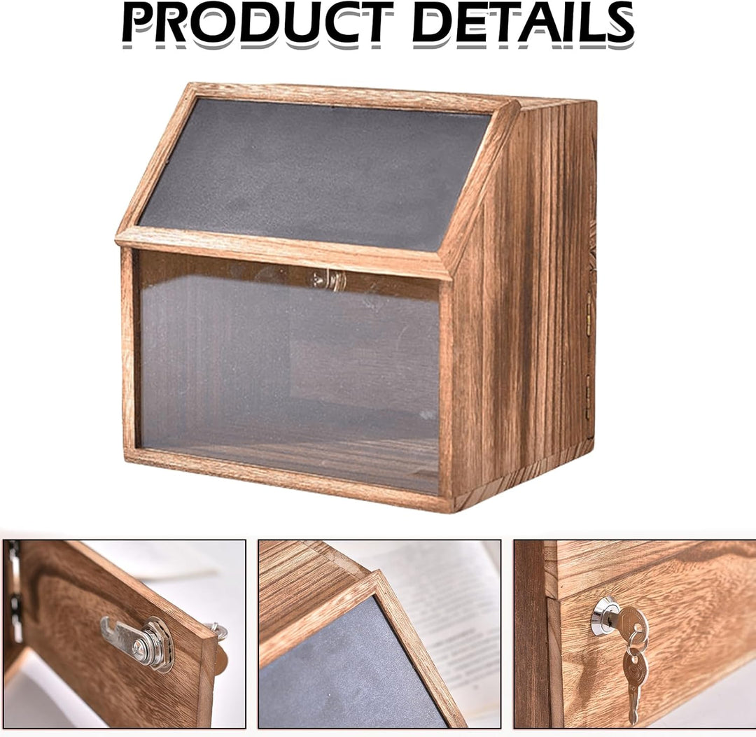 Vorschlagsbox aus Holz (21 x 20 x 16,5 cm), abschliessbare Spendenbox, Wahlurne, Vorschlagsbox für d