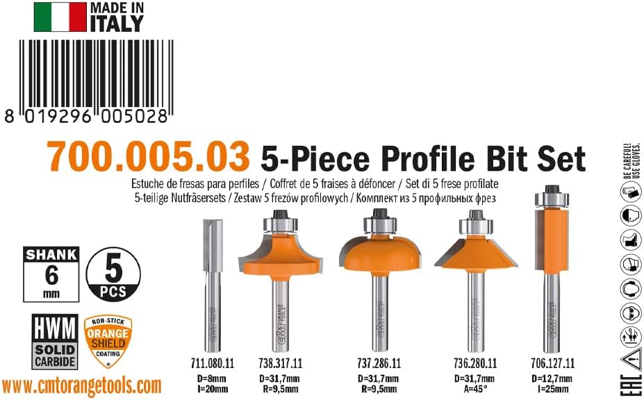 CMT 700.005.03 - Estuche 5 fresas rectas y perf. s=6 hw dx