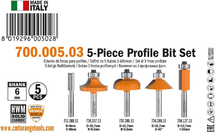 CMT 700.005.03 - Estuche 5 fresas rectas y perf. s=6 hw dx