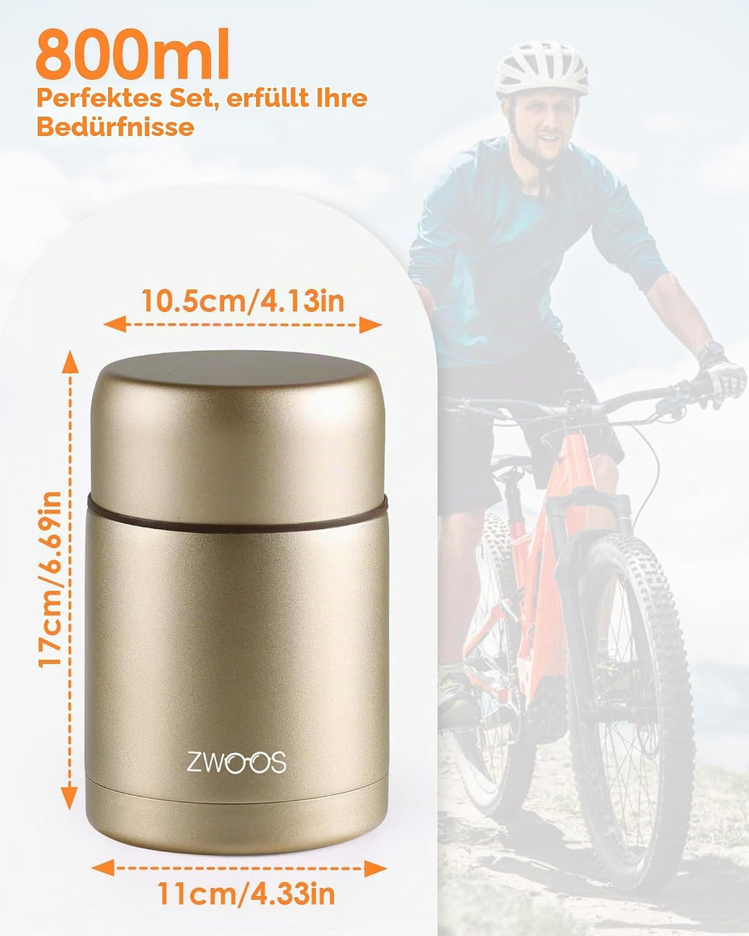 ZWOOS 800 ml Thermobehälter für Essen, 316 Edelstahl Wärmebehälter für speisen, Auslaufsicher Thermo