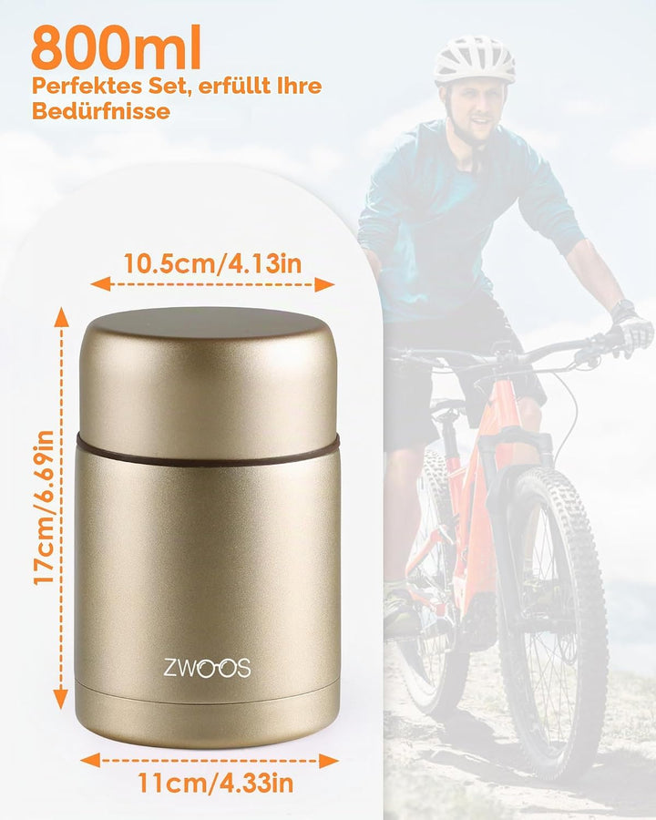 ZWOOS 800 ml Thermobehälter für Essen, 316 Edelstahl Wärmebehälter für speisen, Auslaufsicher Thermo