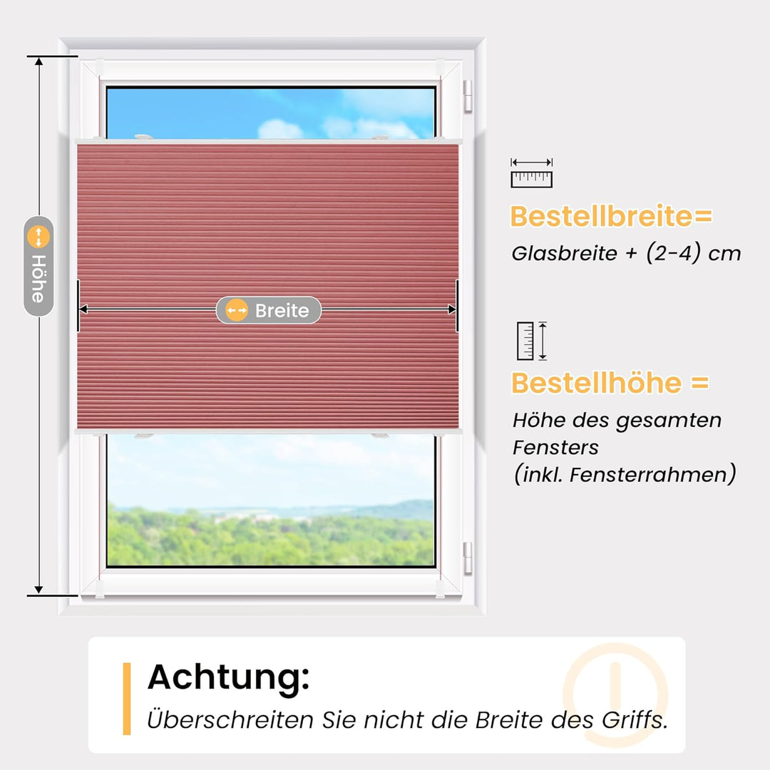 BelleMax Wabenplissee ohne Bohren Verdunkelung Thermo Plissee Klemmfix, Weinrot-weiss 40x110cm(BxH),