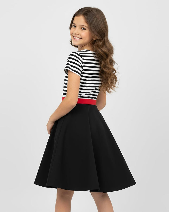 BlackButterfly Kinder 'Maria' Vintage Gestreift Mädchen Kleid im 50er-Jahre-Stil 3-4 Jahre Schwarz,