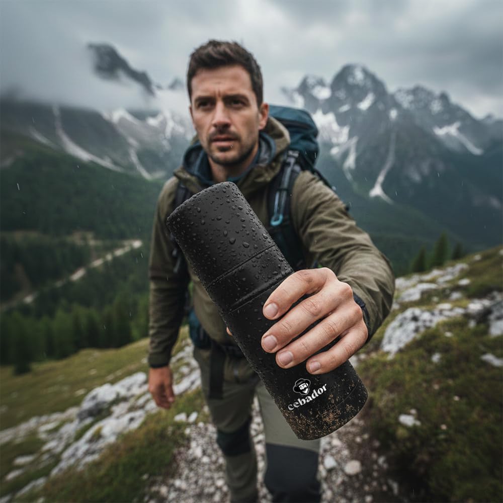 Mate Tee Thermosflasche Yerbomos X 3in1 450ml Schwarz - Thermobecher Bombilla und Behälter für Pulve