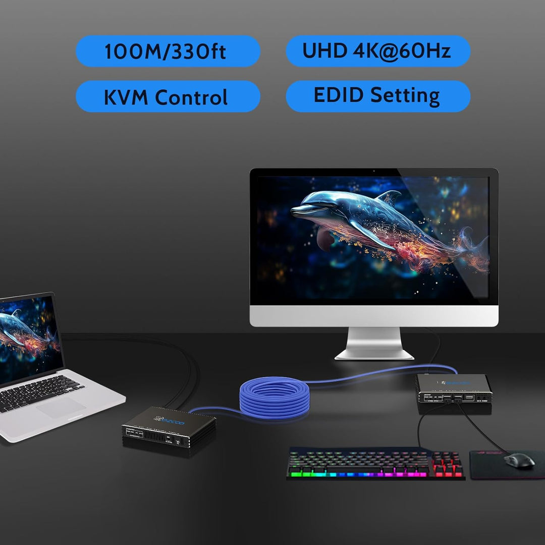 4K HDMI KVM Extender USB unkomprimiert 4K 60Hz HDR Single Over Cat5e/6 bis zu 300 Fuss 3 Ports USB 2