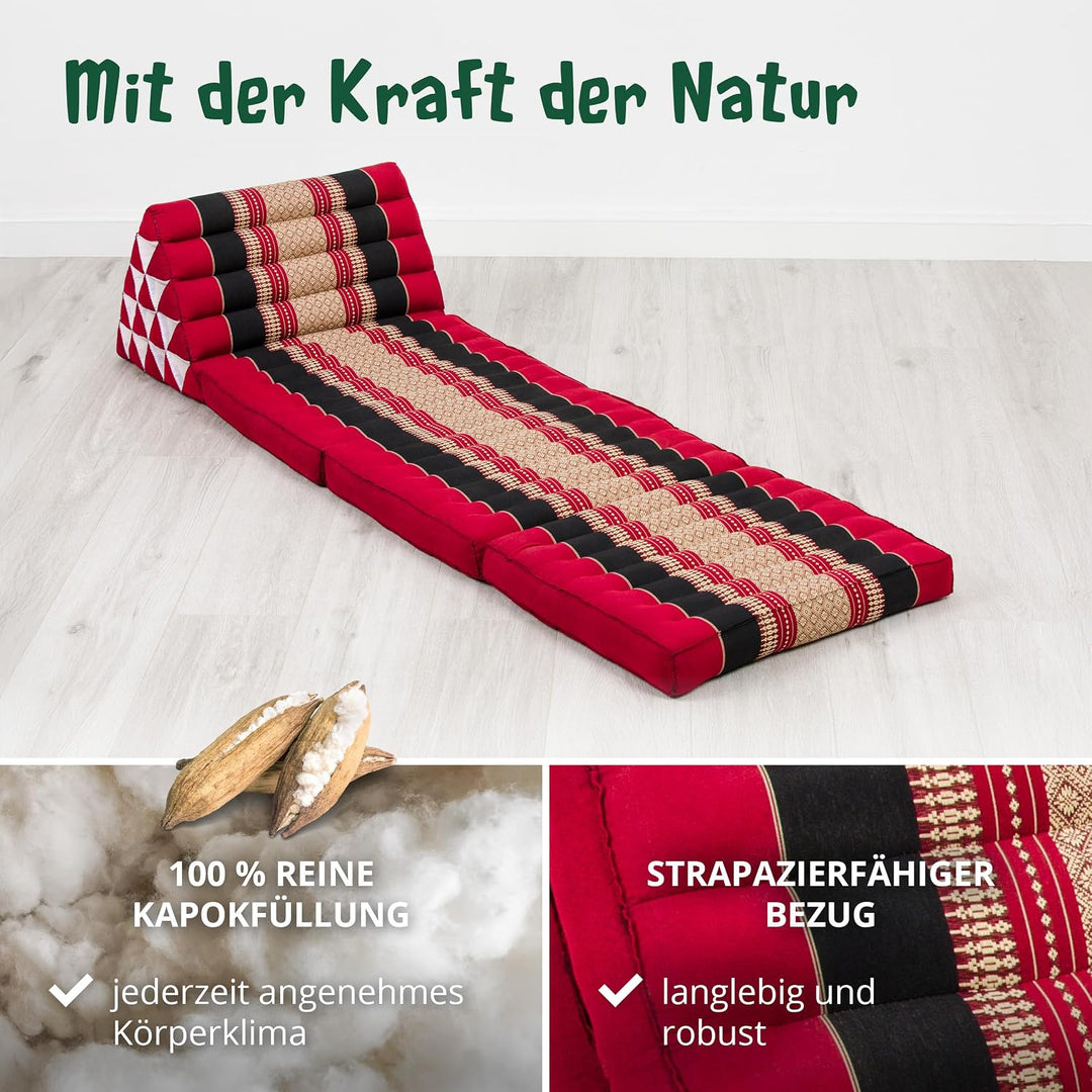 livasia Thaikissen 3 Auflagen extrahoch - 185x55x8cm - Dreieckskissen mit Klappmatratze, Kapok, Jumb