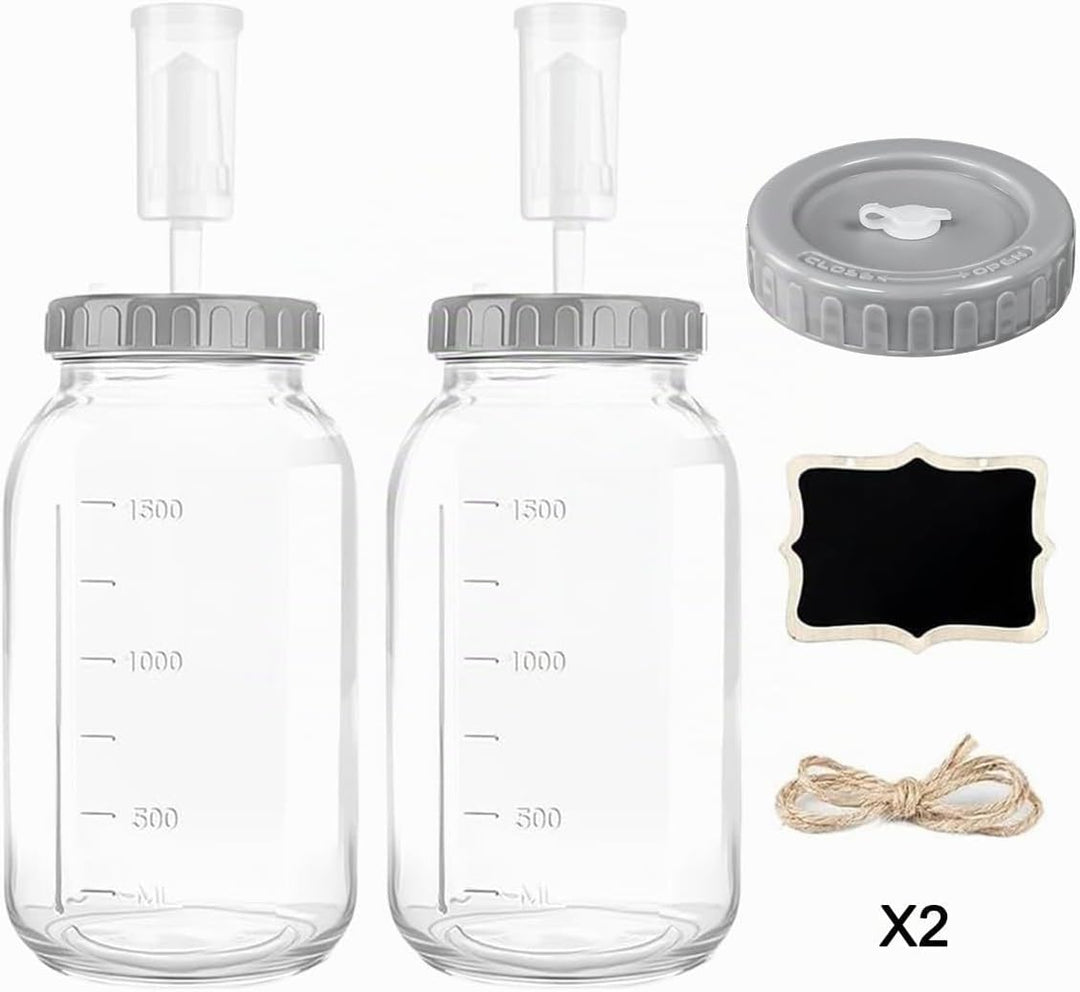 2 Stück Fermentierglas 2L mit Deckel Fermentiergläser Kimchi Behälter Luftschleuse Gärglas mit Etike