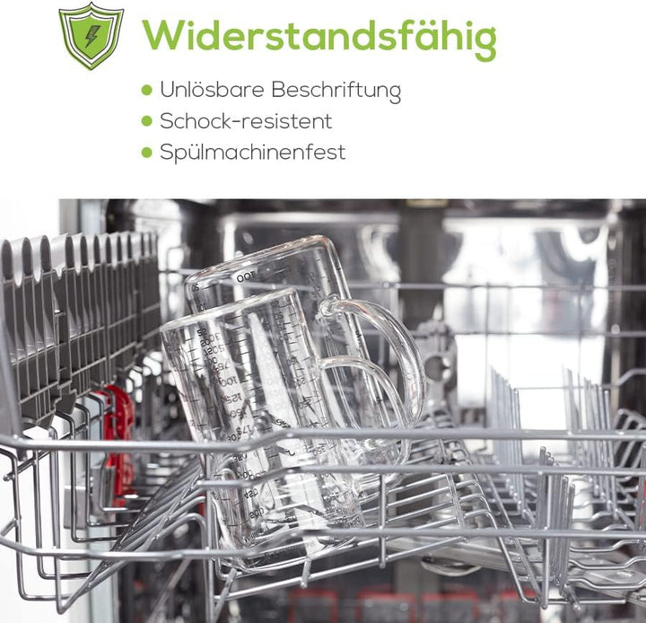 TreeBox Premium Messbecher glas - Messbecher 1l & 500ml - 2er Set - Robuste und hitzebeständige Mess