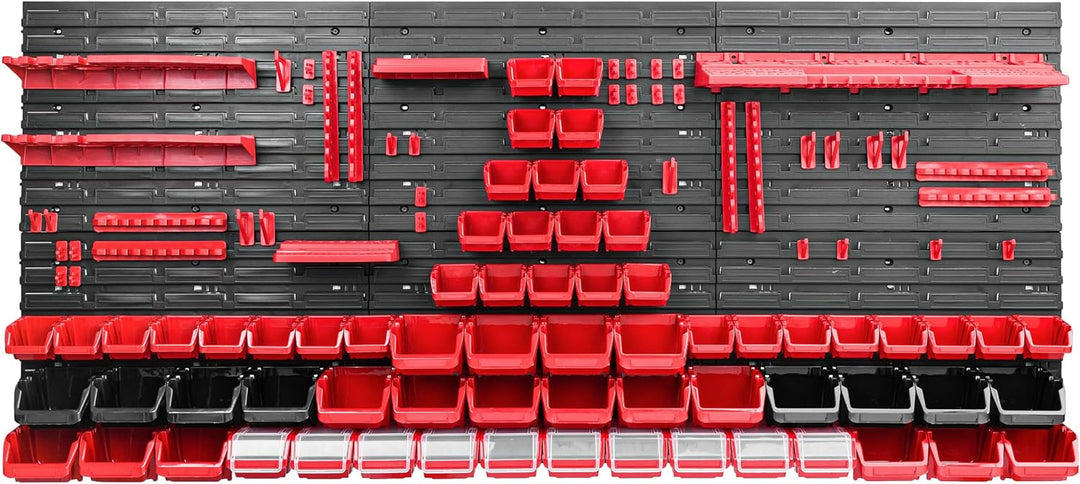 Lagersystem Werkstattregal | 172 x 78 cm | 66 stck. Box | Wandregal mit Werkzeughalterungen und Stap