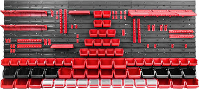 Lagersystem Werkstattregal | 172 x 78 cm | 66 stck. Box | Wandregal mit Werkzeughalterungen und Stap