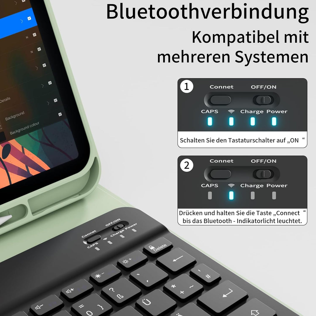 Hülle mit Tastatur für iPad A16 11 Generation 2025/10 Generation 2022 (11/10.9 Zoll), QWERTZ Layout,