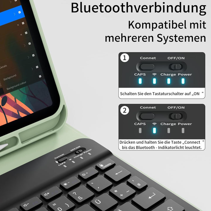 Hülle mit Tastatur für iPad A16 11 Generation 2025/10 Generation 2022 (11/10.9 Zoll), QWERTZ Layout,
