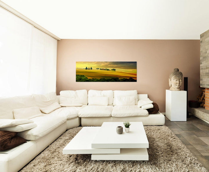 Paul Sinus Art Panoramabild auf Leinwand und Keilrahmen 120x40cm Toskana Landschaft Sonnenuntergang