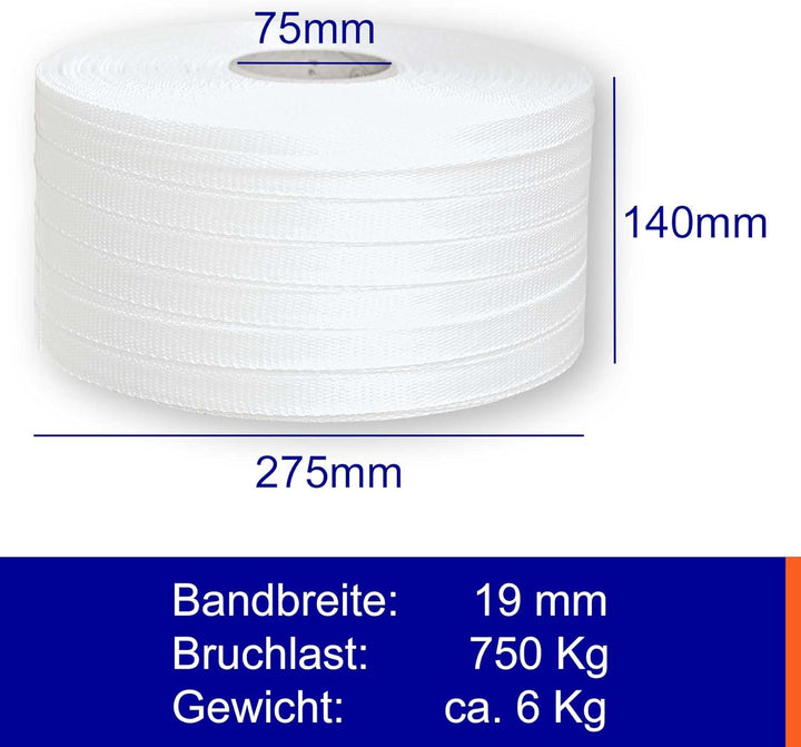 2 ROLLEN x 500m | 19mm gewebtes Polyester Umreifungsband | 750kg Bruchlast | Verzurrband für Ladungs