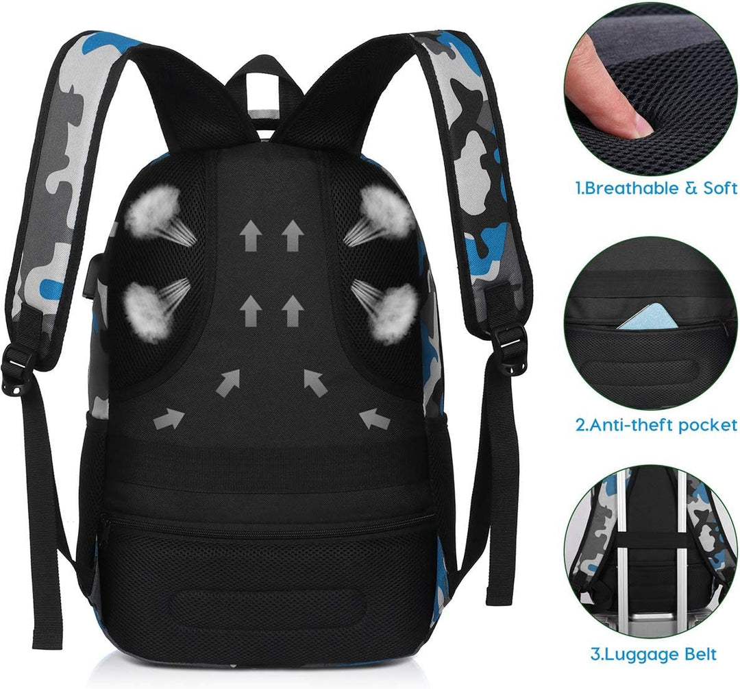 YAMTION Rucksack Jungen Teenager,Schulrucksack mit USB-Ladeanschluss und 15.6 Zoll Laptopfach für Sc