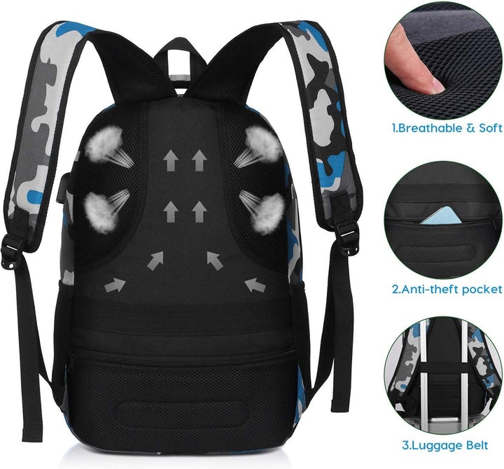 YAMTION Rucksack Jungen Teenager,Schulrucksack mit USB-Ladeanschluss und 15.6 Zoll Laptopfach für Sc