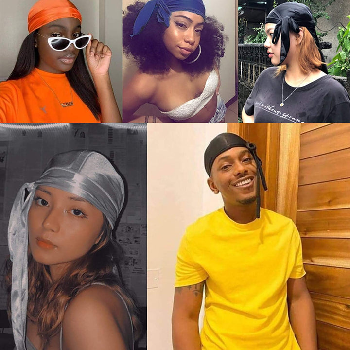 SIKAMARU Durag mit langem Schwanz, Unisex, breite Träger, Piraten-Haarverlust-Turban, Hut für Damen